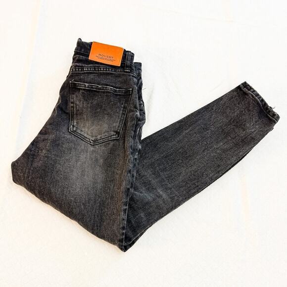 Moussy Vintage Black Charcoal Distressed Denim Jeans Straight Leg Size 25 - Picture 8 of 8